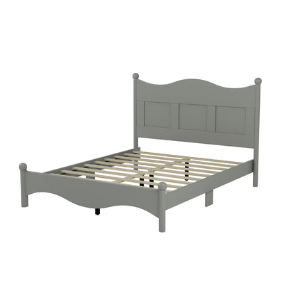 Queen Size Elegant Design Wood Platform Bed Frame,Retro Style Platform Bed with Wooden Slat Support, Gray