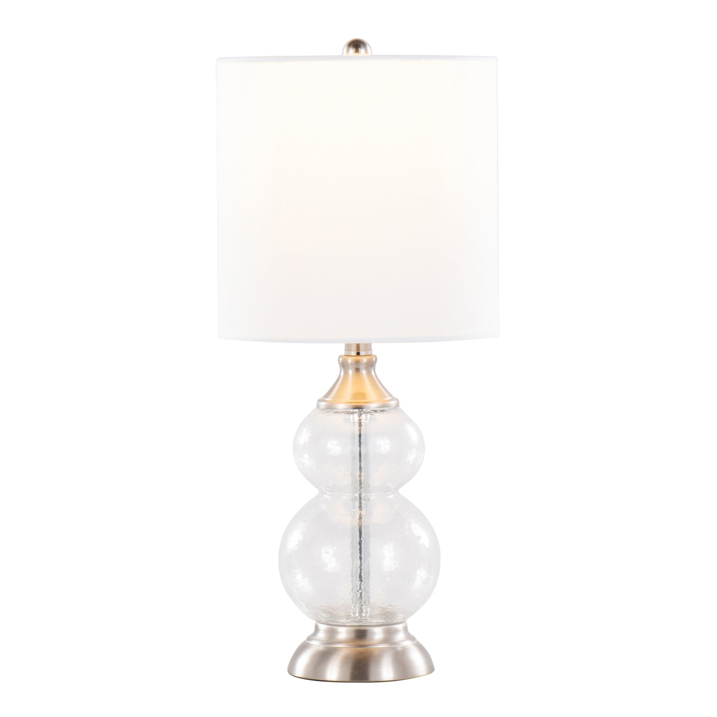 Belle 20" Contemporary Glass Accent Lamp in Clear Wrinkle Glass, Brushed Nickel and White Linen Shade from Grandview Gallery by LumiSource - Set of 2