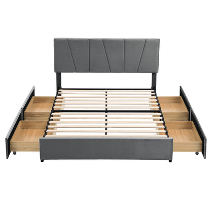 Queen Size Upholstery Platform Bed with Four Drawers on Two Sides, Adjustable Headboard, Grey(Old SKU: WF291774EAA)