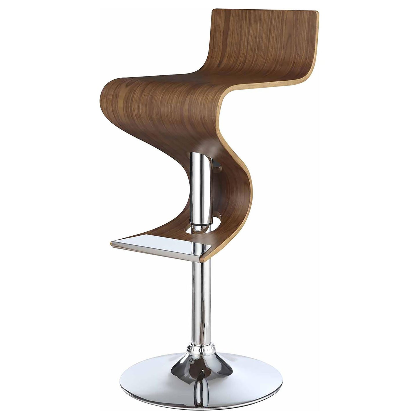 Walnut and Chrome S-Shaped Adjustable Bar Stool