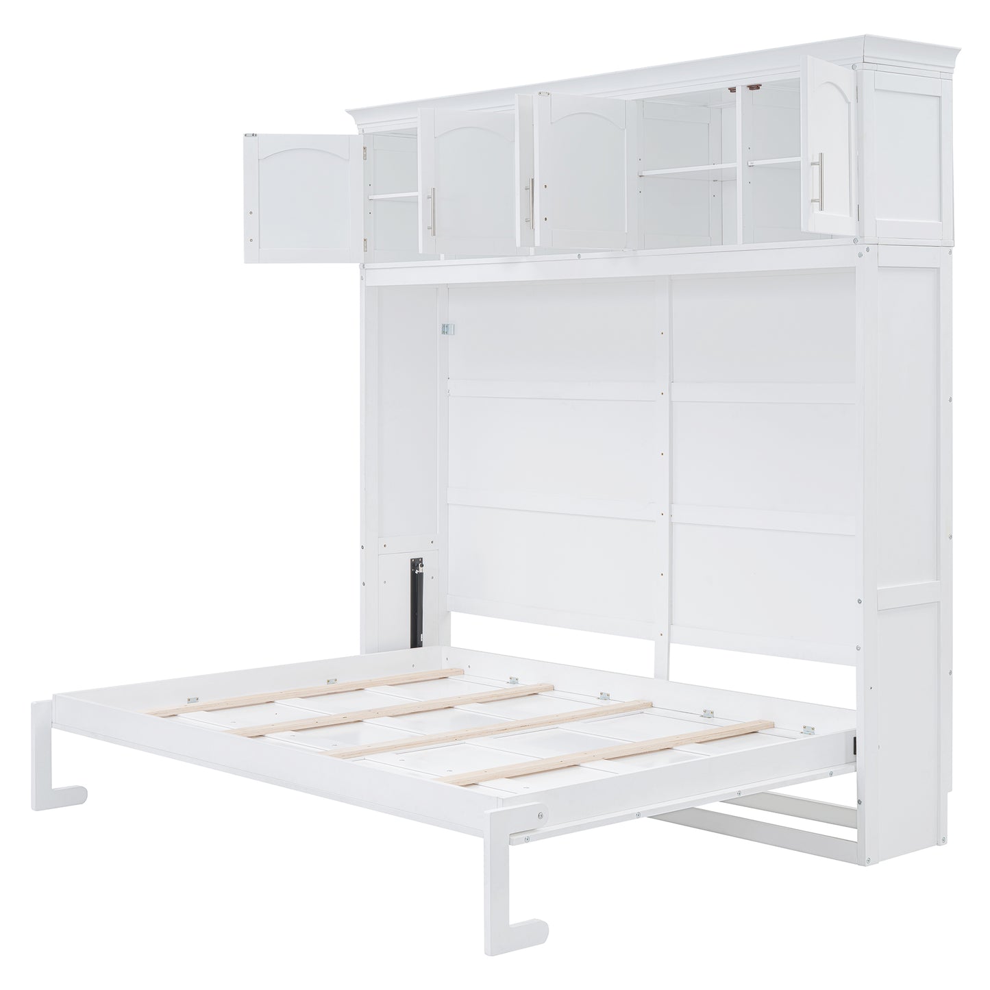 Full Size Murphy Bed Wall Bed with Top Cabinets,White