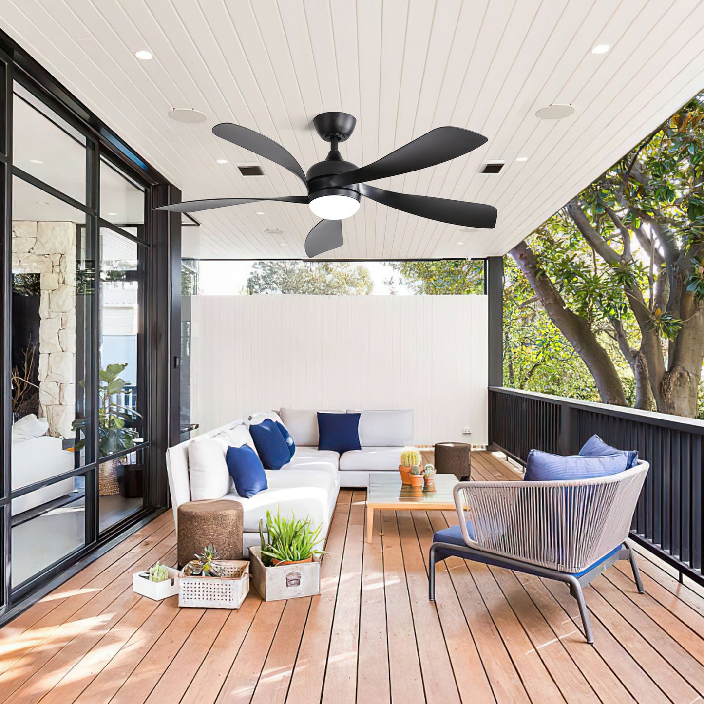 52 Inch Modern Ceiling Fan With 3 Color Dimmable 5 ABS Blades Remote Control Reversible DC Motor With Led Light