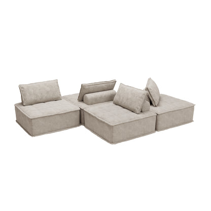 Oversized 4-Module Square Sofa - Comfortable and Movable Modular Design for Ultimate Flexibility  beige color chenille sofa 4pieces