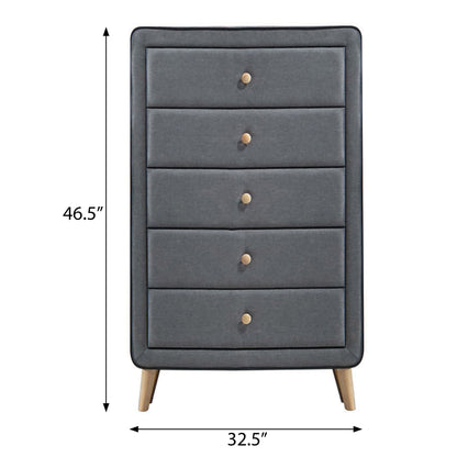 Light Grey Upholstered 5-drawer Chest