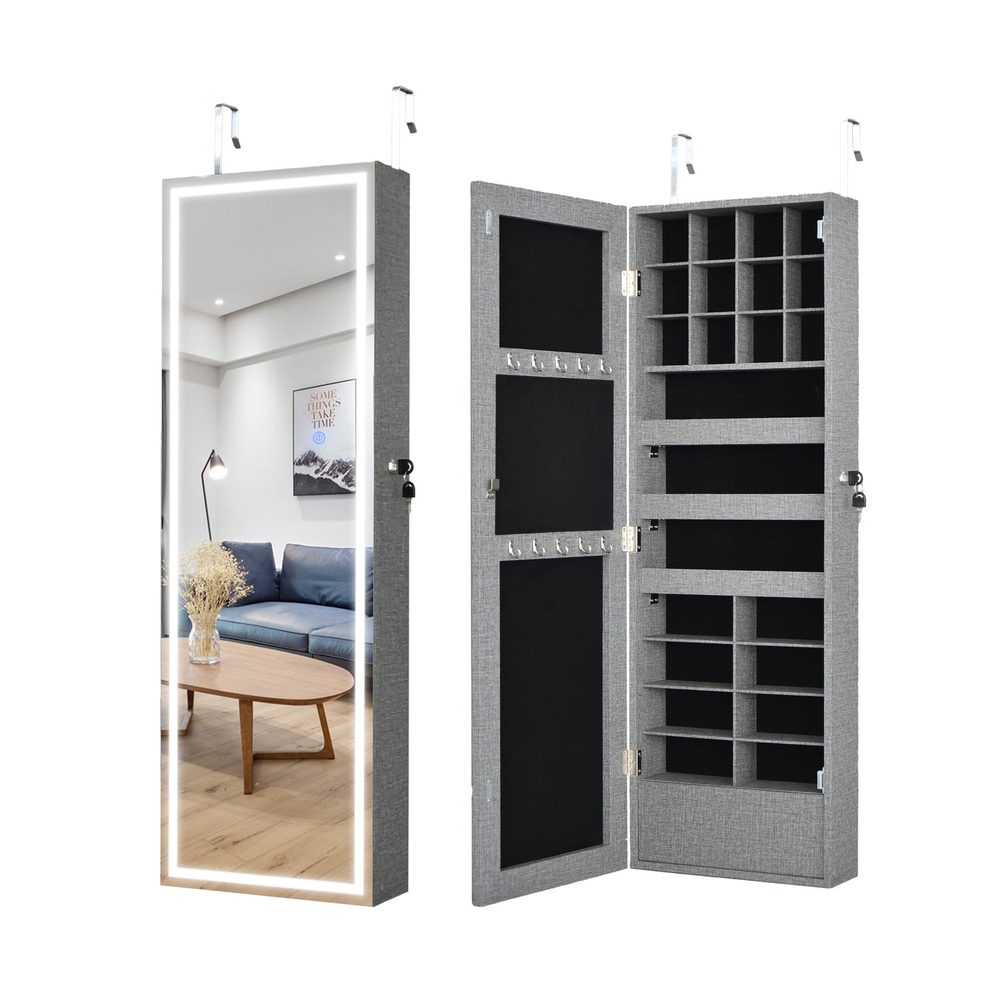 Fashion Simple Jewelry Storage Mirror Cabinet With LED Lights Can Be Hung On The Door Or Wall