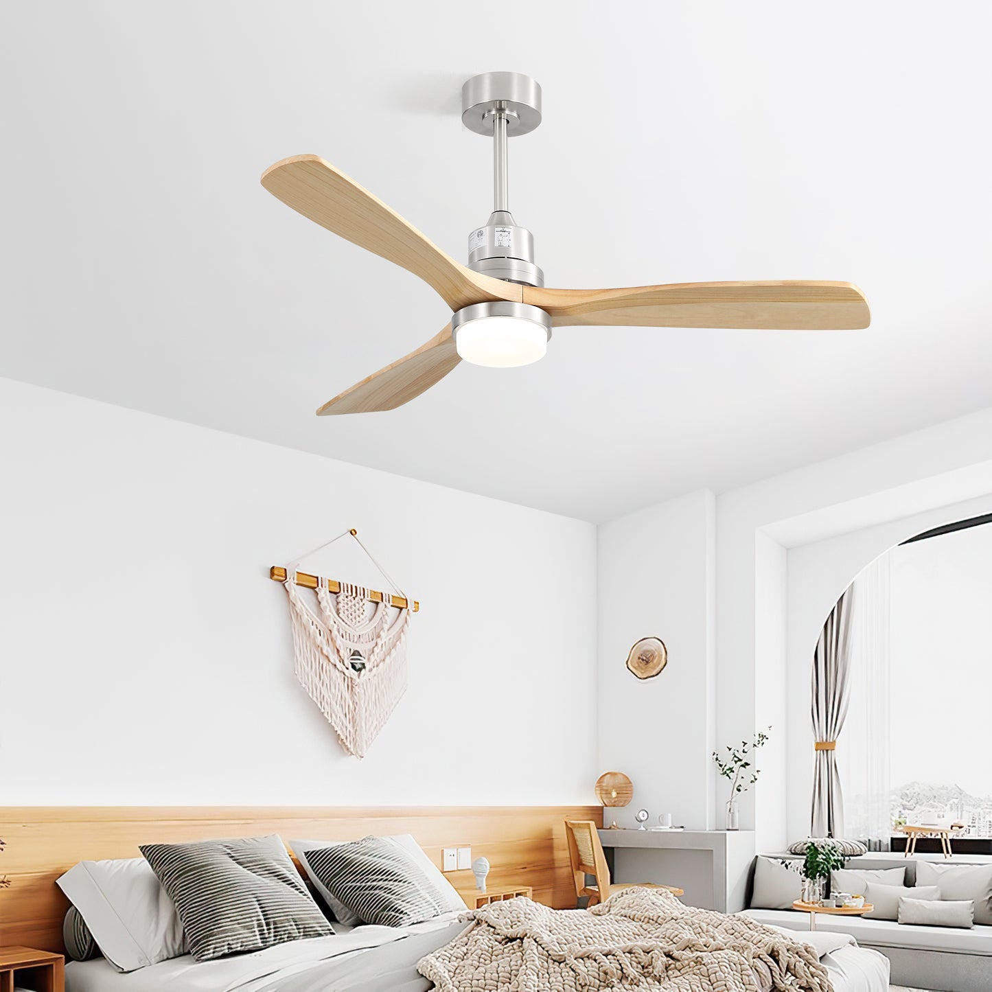 52 Inch Ceiling Fan With Dimmable Led Light 6 Speed Remote 3 Wood Blade Reversible DC Motor For Bedroom