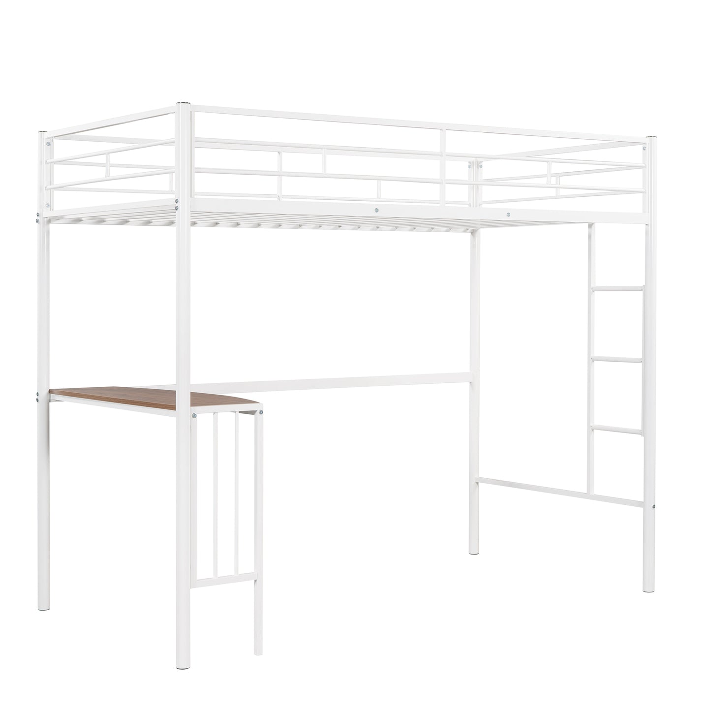 Twin Metal Loft Bed with Desk, Ladder and Guardrails, Loft Bed for Bedroom, White(OLD SKU : MF195191AAK)