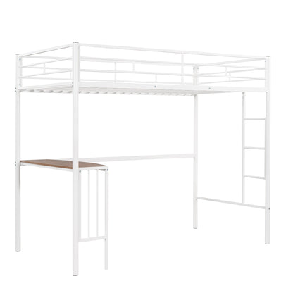 Twin Metal Loft Bed with Desk, Ladder and Guardrails, Loft Bed for Bedroom, White(OLD SKU : MF195191AAK)