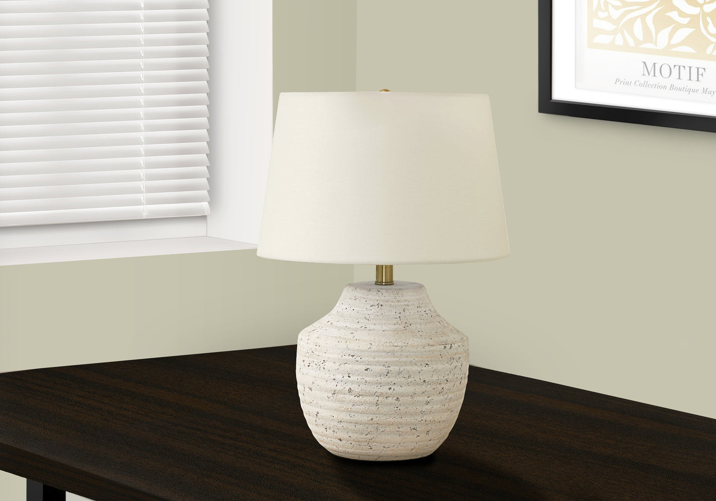 Lighting, 20"h, Table Lamp, Cream Concrete, Ivory / Cream Shade, Modern