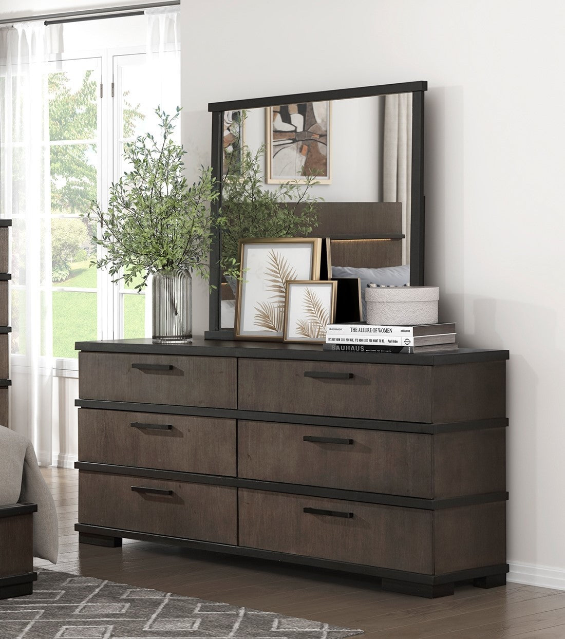 Two-Tone Brown Black Finish 6-Drawers Dresser 1pc Modern Industrial Design Bedroom Furniture