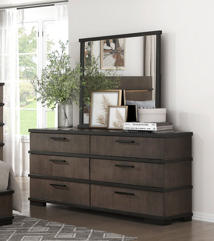 Two-Tone Brown Black Finish 6-Drawers Dresser 1pc Modern Industrial Design Bedroom Furniture