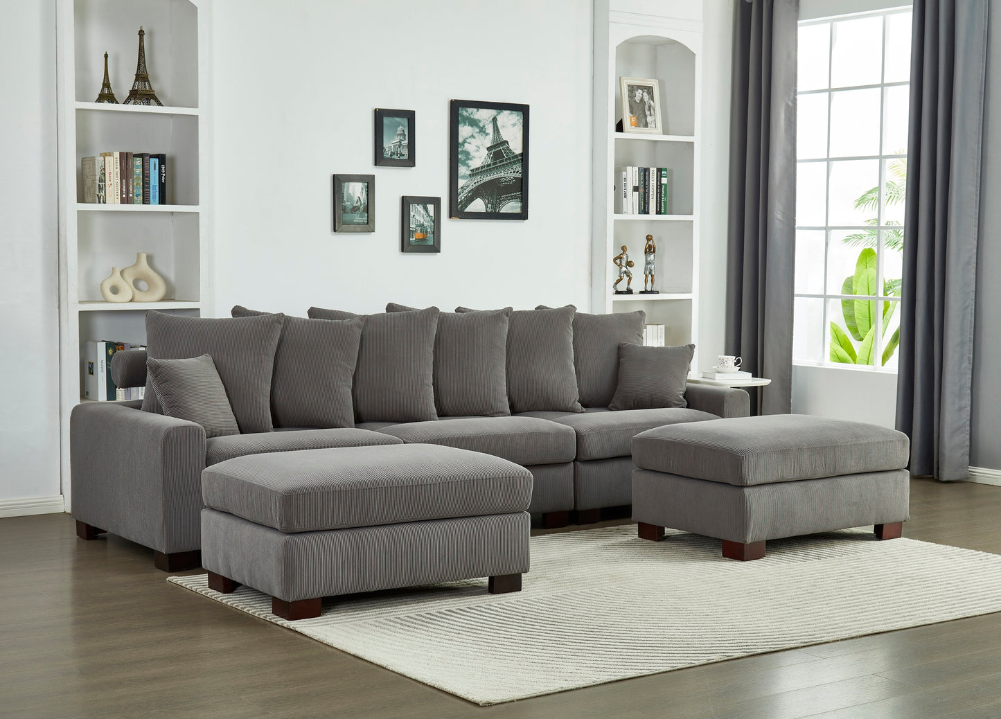 Modular Sectional Sofa,5 Seater Oversized Convertible L & U Shaped Couch, Corduroy Fabric