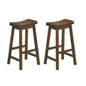 29-inch Bar Height Stools 2pc Set Saddle Seat Solid Wood Cherry Finish Casual Dining Furniture