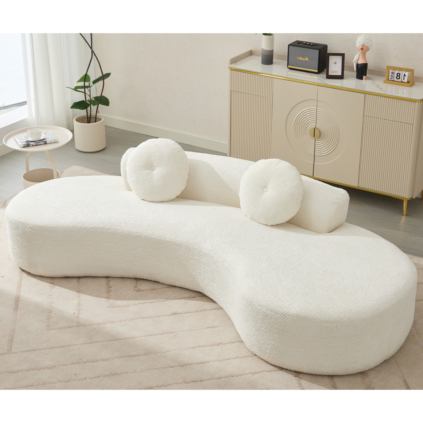 [NEW ARRIVED] [VIDEO PROVIDED]105.5''Curved Sofa, Modern Minimalist Sofa, Cloud Couch Sofa 3-4 Seater Couch with 2 Pillows,Bedroom,  No Assembly Required, Point-shaped corduroy,(Anti-Wrinkle) , Beige