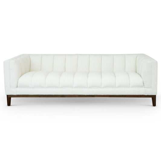Casual Leisure Melissa Mid-Century Modern Sofa with Boucle Upholstery in White and Solid Wood Frame 90.60 x 37.50 x 27.00 inches for Living Room Guest Room