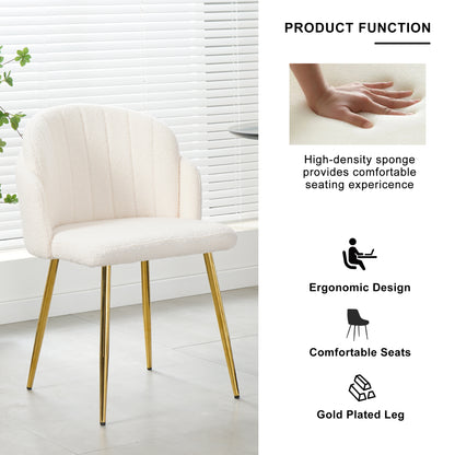 Modern simple teddy fleece dining chair Fabric Upholstered Chairs home bedroom stool back dressing chair gold metal legs(set of 2)