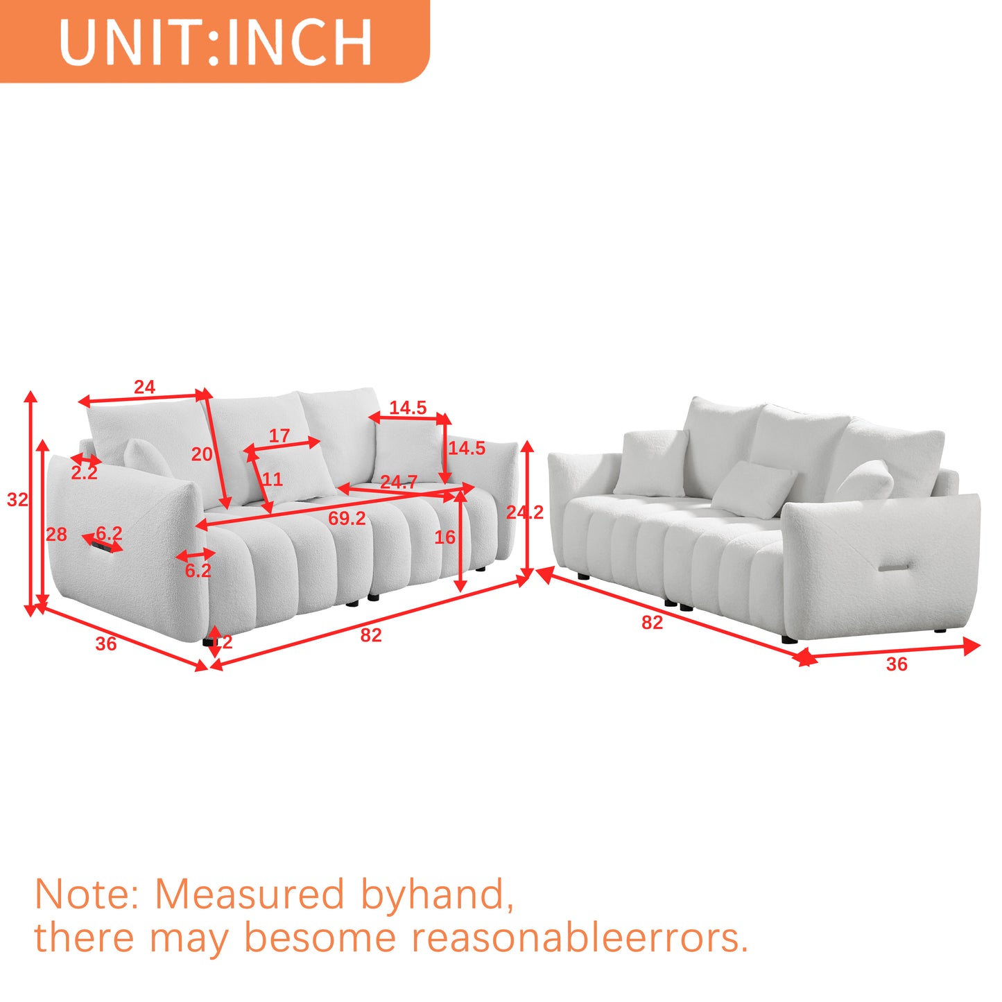 3 Seater + 3 Seater Combo Sofa Modern Living Room Sofa, Teddy Sofa, Wooden Frame, 6 Cushions, Apartment Sofa Furniture