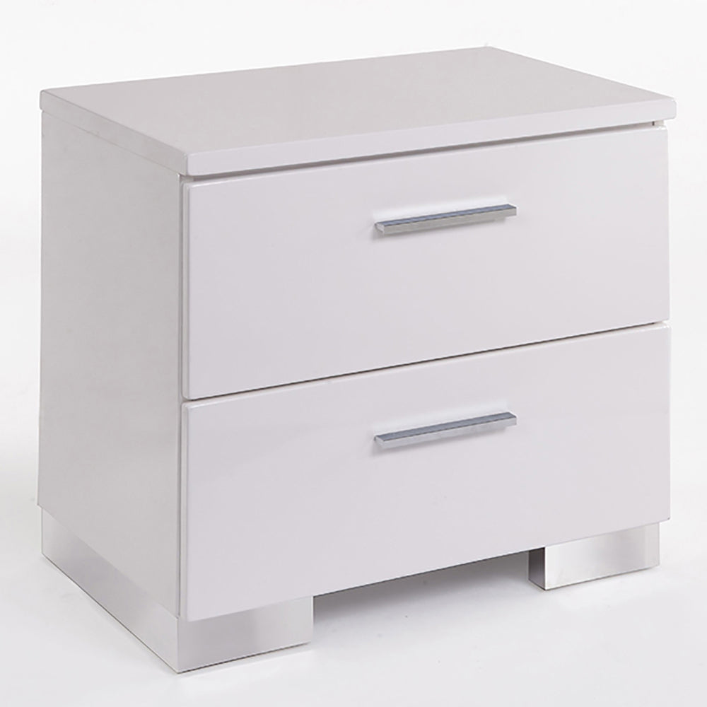 White and Chrome 2-Drawer Nightstand