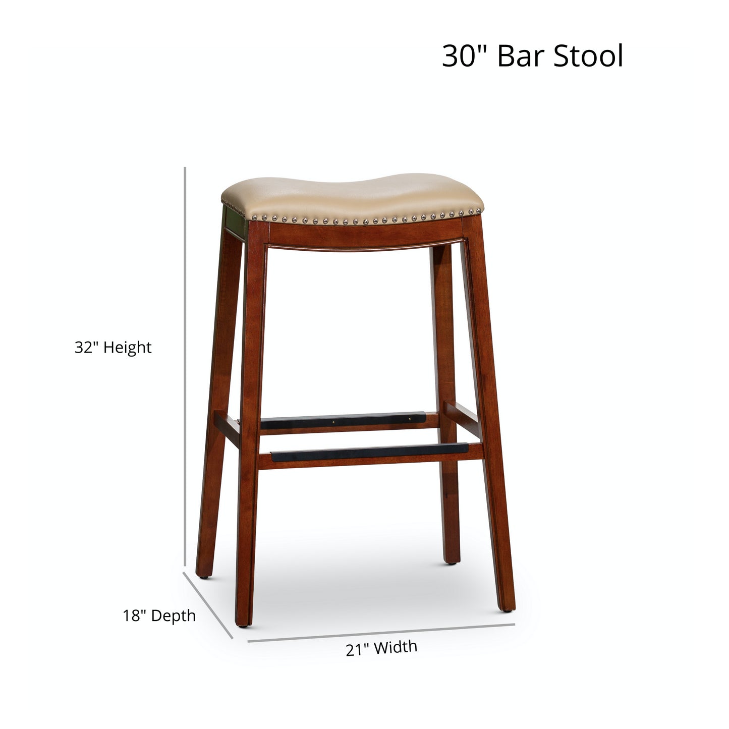 30" Bar Height Saddle Stool, White Finish, Gray Leather Seat