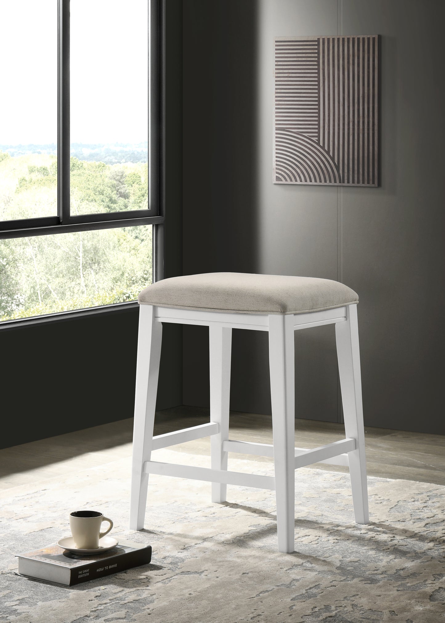 Sasha 17" White Counter Height Stool with Upholstered Seat