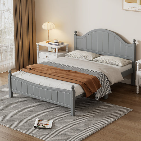 Traditional Concise Style Gray Solid Wood Platform Bed, No Need Box Spring, Queen