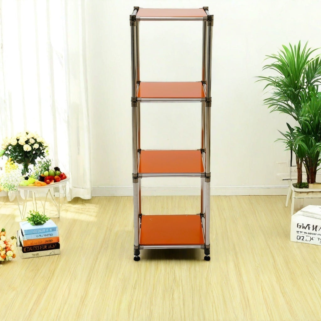 Korean orange 4-Tier Heavy Duty Stainless steel Storage Shelving Unit, 100lbs/shelf (49"H x 14.9"W x 13.7"D) for Indoor/Outdoor Organization , Modular Rack,  Extremely Durabl