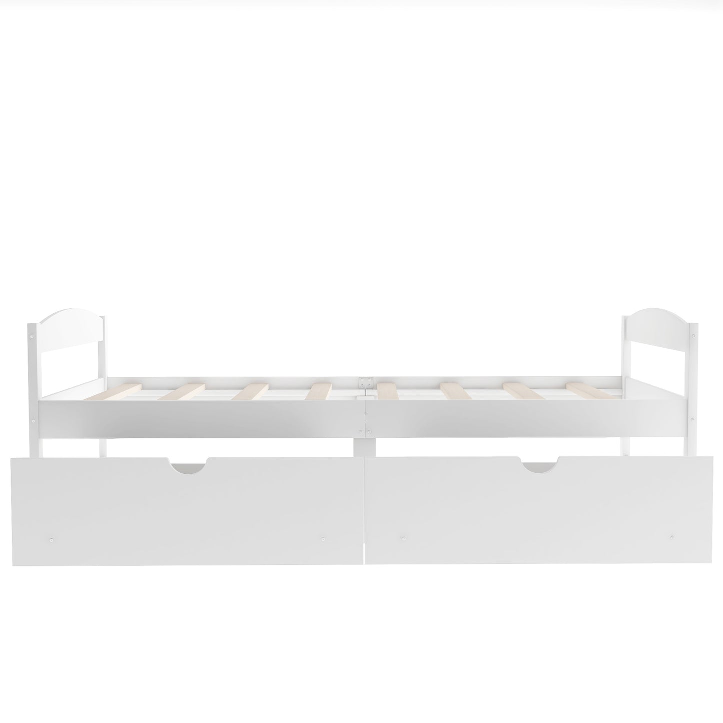 Twin size platform bed, with two drawers, white