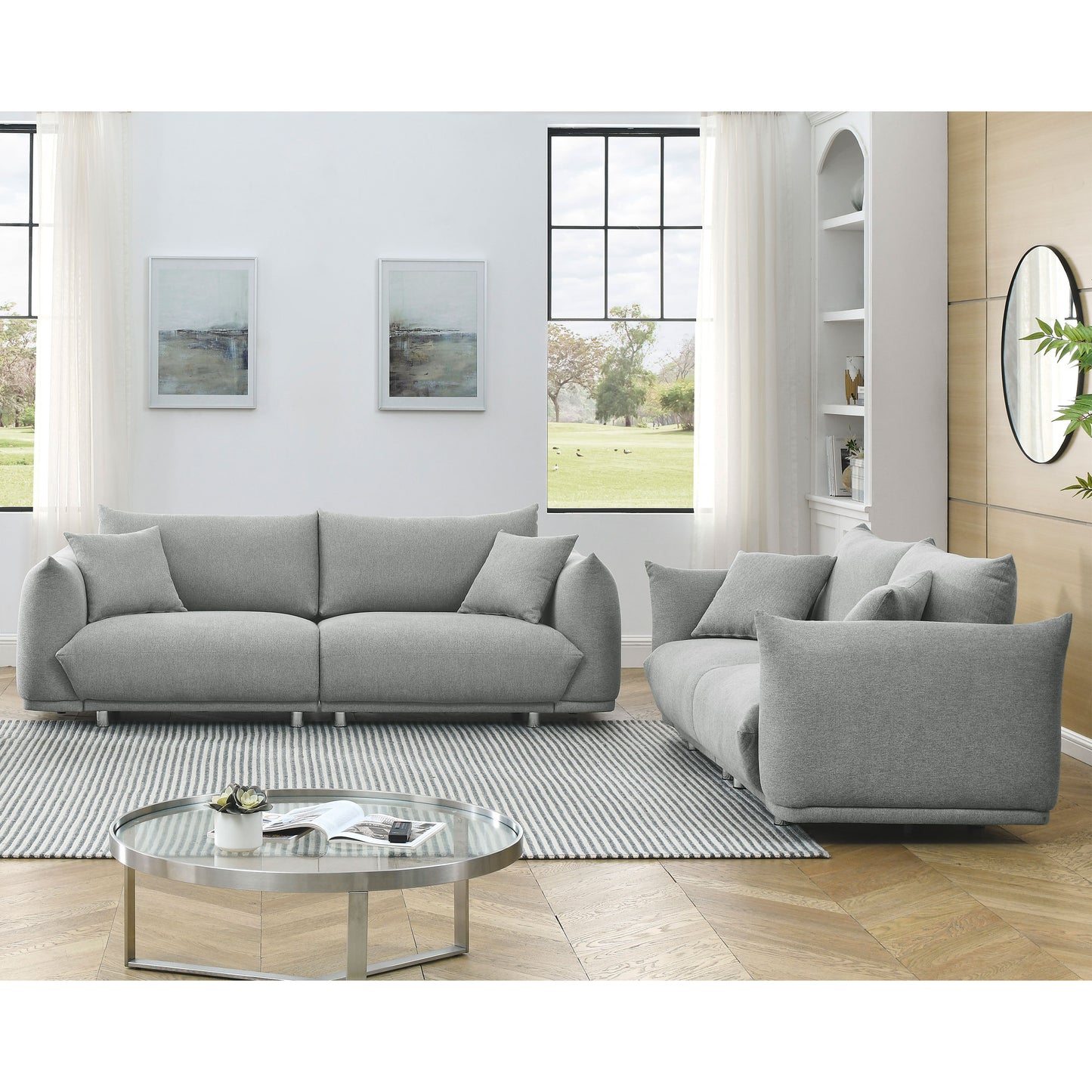 3-seater + 2-seater combination sofa Modern Couch for Living Room Sofa,Solid Wood Frame and Stable Metal Legs, 4 Pillows, Sofa Furniture for Apartment