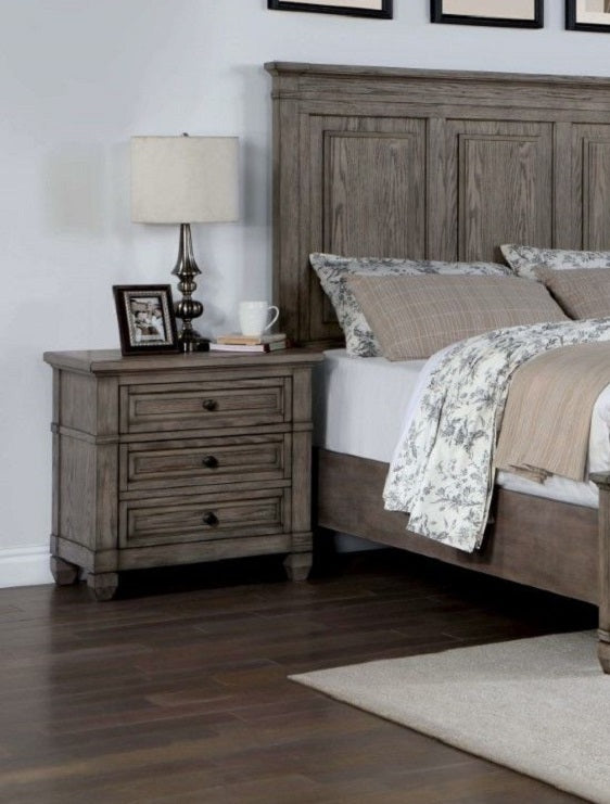 Wire-brushed Finish 1pc Nightstand Warm Gray Color Solid Wood 3-Drawers Bedside Table Transitional Bedroom Furniture