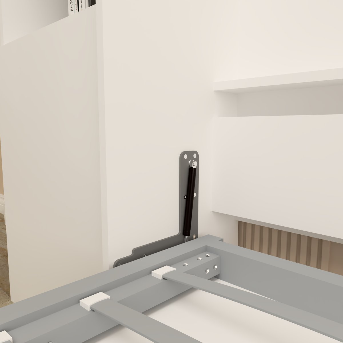 Queen  Size Morden Deisgn Big Size Vertical Murphy Bed with table and shelf  for Bedroom or Guestroom White Wall Bed Space Saving Hidden Bed with New Style Gas Struts