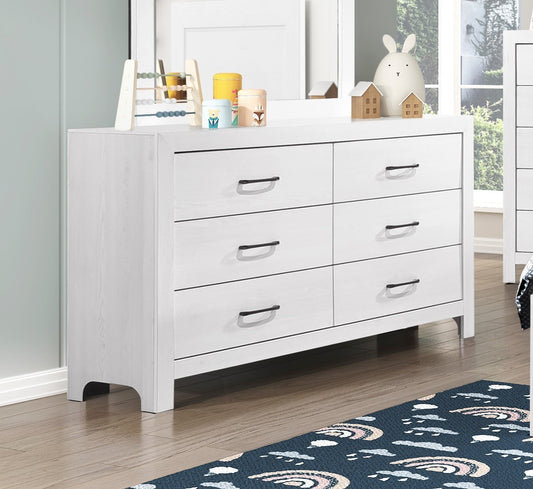 Modern White Finish 1pc Dresser of 6x Drawers Black Hardware Wooden Bedroom Furniture
