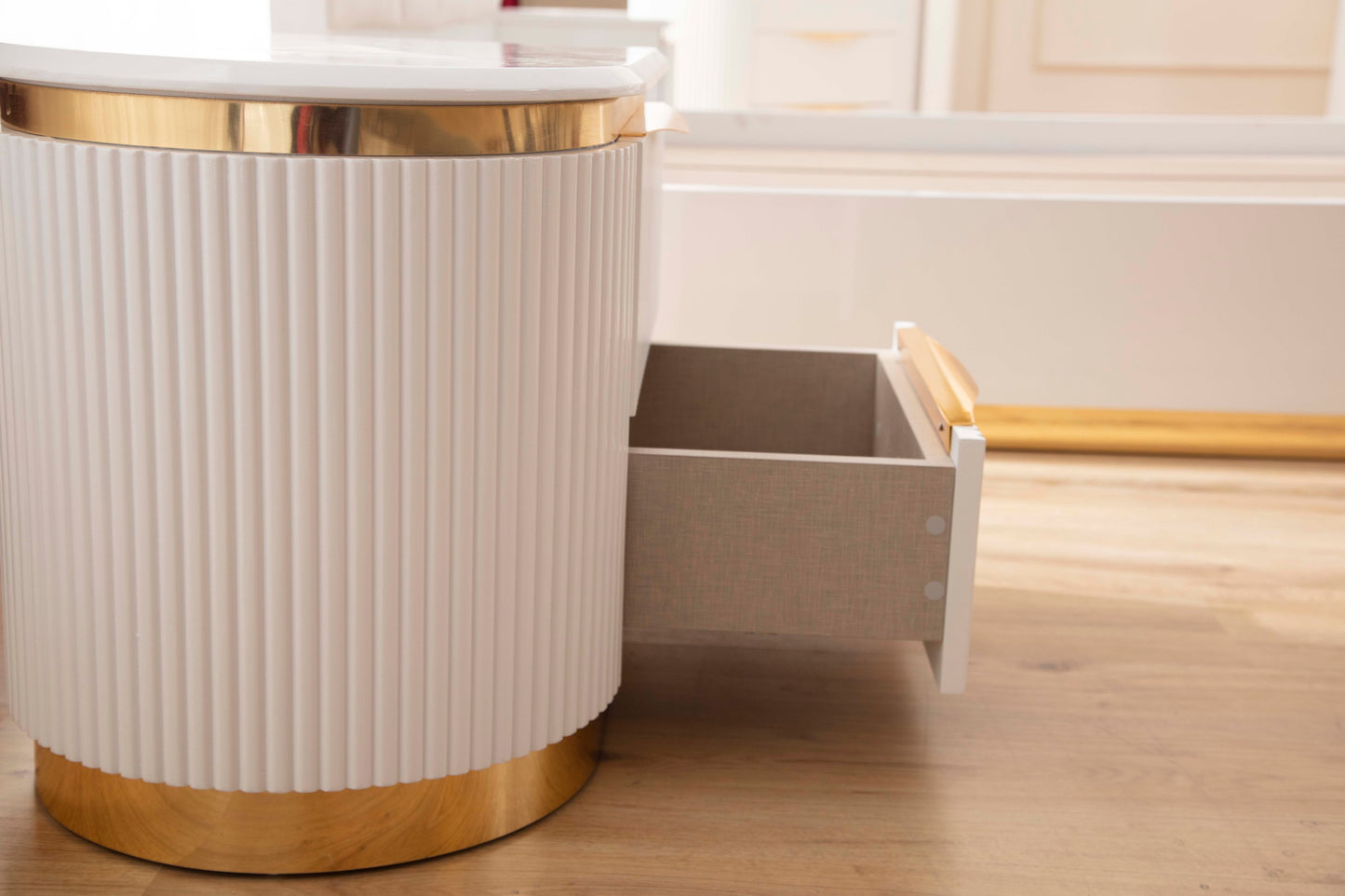 Gold Detailed Left 2-Drawer Nightstand made with Wood in White