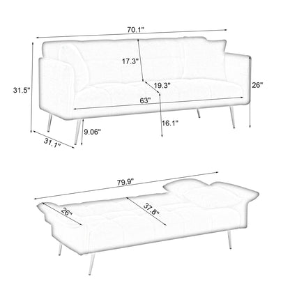 70-inch teddy fleece sofabed, convertible futon sofabed with adjustable arms and backrest, modern love sofa for living room and bedroom.