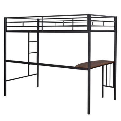 Twin Metal Loft Bed with Desk, Ladder and Guardrails, Loft Bed for Bedroom, Black(OLD SKU : MF195191AAB)