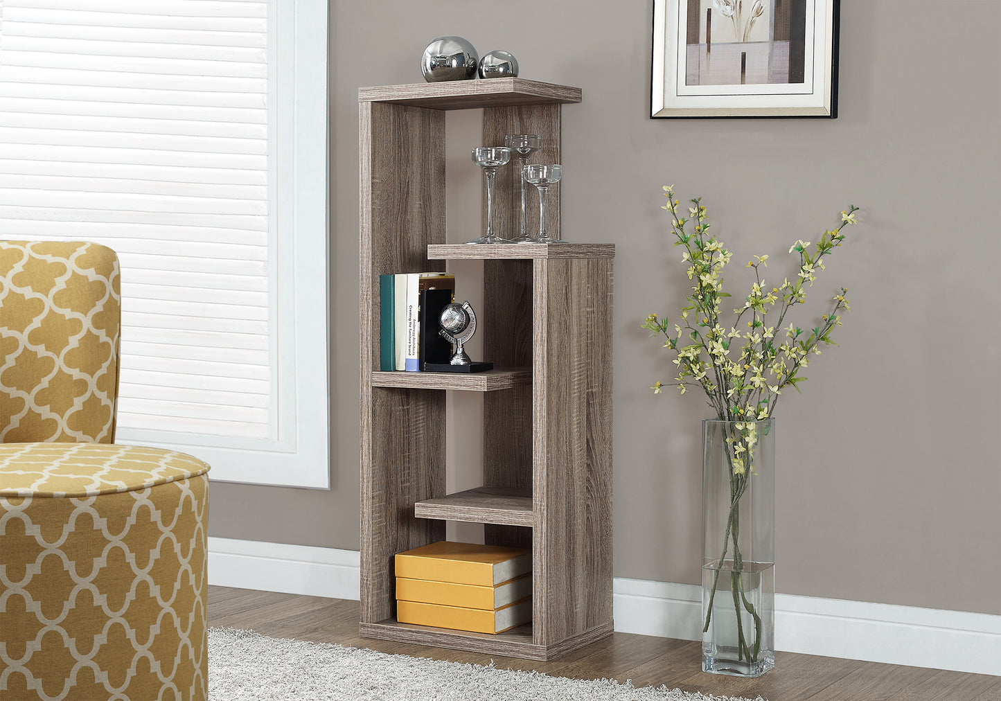 Bookshelf, Bookcase, Etagere, 4 Tier, 48"h, Office, Bedroom, Brown Laminate, Contemporary, Modern