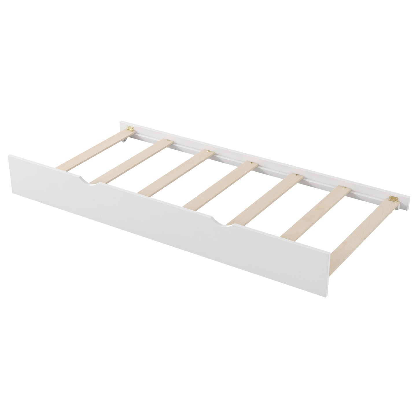 Wood Twin Size platform bed with Trundle, Shelves and Storage Headboard, White