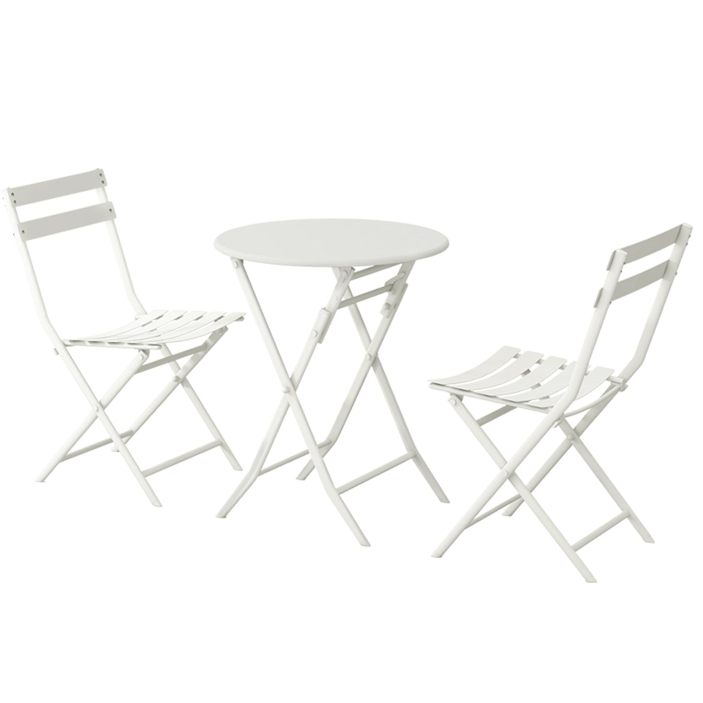 3 Piece Patio Bistro Set of Foldable Round Table and Chairs, White