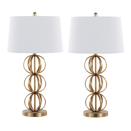 Linx 29" Contemporary Metal Table Lamp in Gold Metal and White Linen Shade from Grandview Gallery by LumiSource - Set of 2