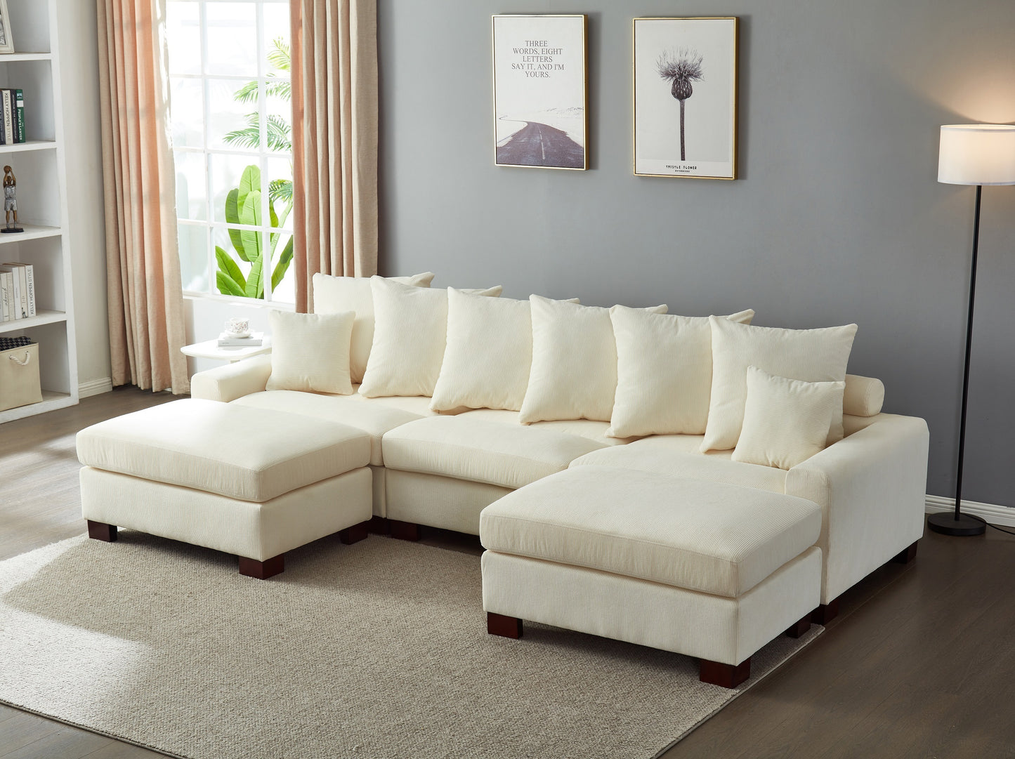 Modular Sectional Sofa,5 Seater Oversized Convertible L & U Shaped Couch, Corduroy Fabric