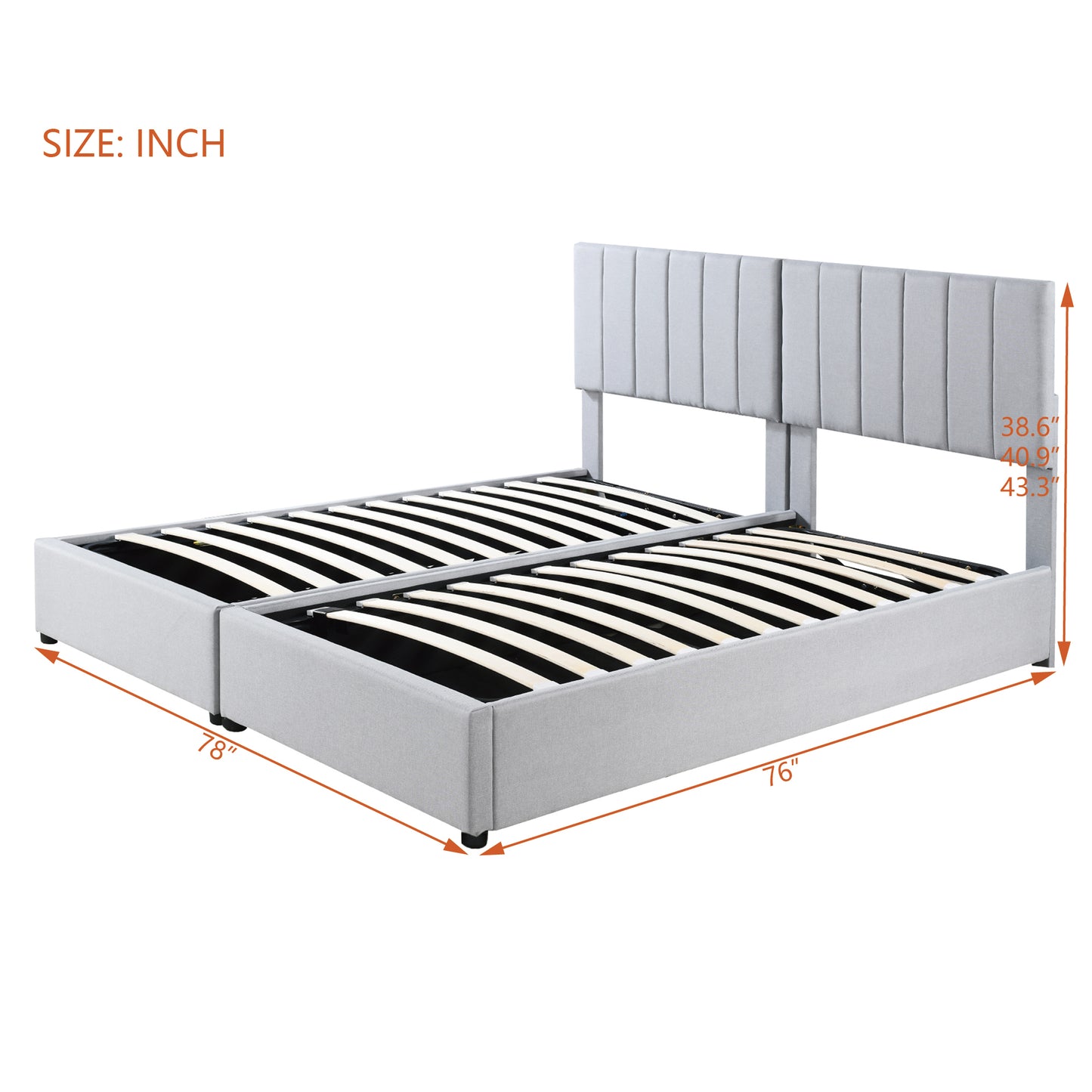 King Size Upholstered Platform Bed with a Hydraulic Storage System, Gray