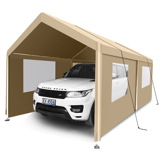 Carport, 10×20 Heavy Duty Portable Carport Garage Tent for Outdoor Storage Shelter khaki