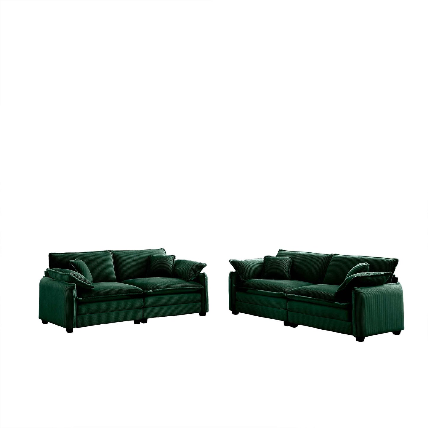 Modern Living Room Sofa Two-Piece Set, Suitable for Living room and Bedroom Sofa Set, Consists of two pieces of 2 Seater Sofa,Green Corduroy