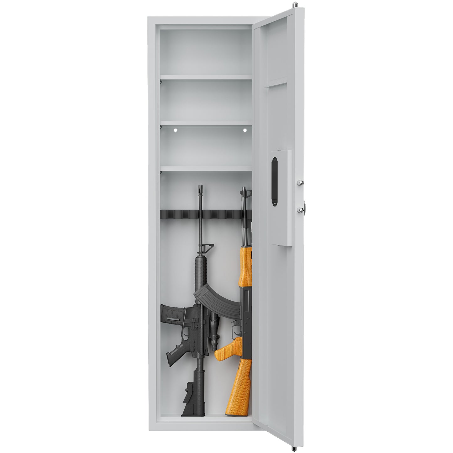 53" Fingerprint Touch Panel In-Wall Safe,Hidden Wall Gun Safe for Rifles with Adjustable Shelves,Assembled Storage Multifunctional Wall Safe for Firearm and Valuables (White-Fingerprint)