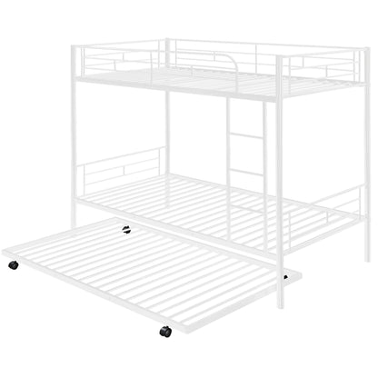 Twin-Over-Twin Metal Bunk Bed With Trundle,Can be Divided into two beds,No Box Spring needed ,White ( old sku: MF194806AAK )