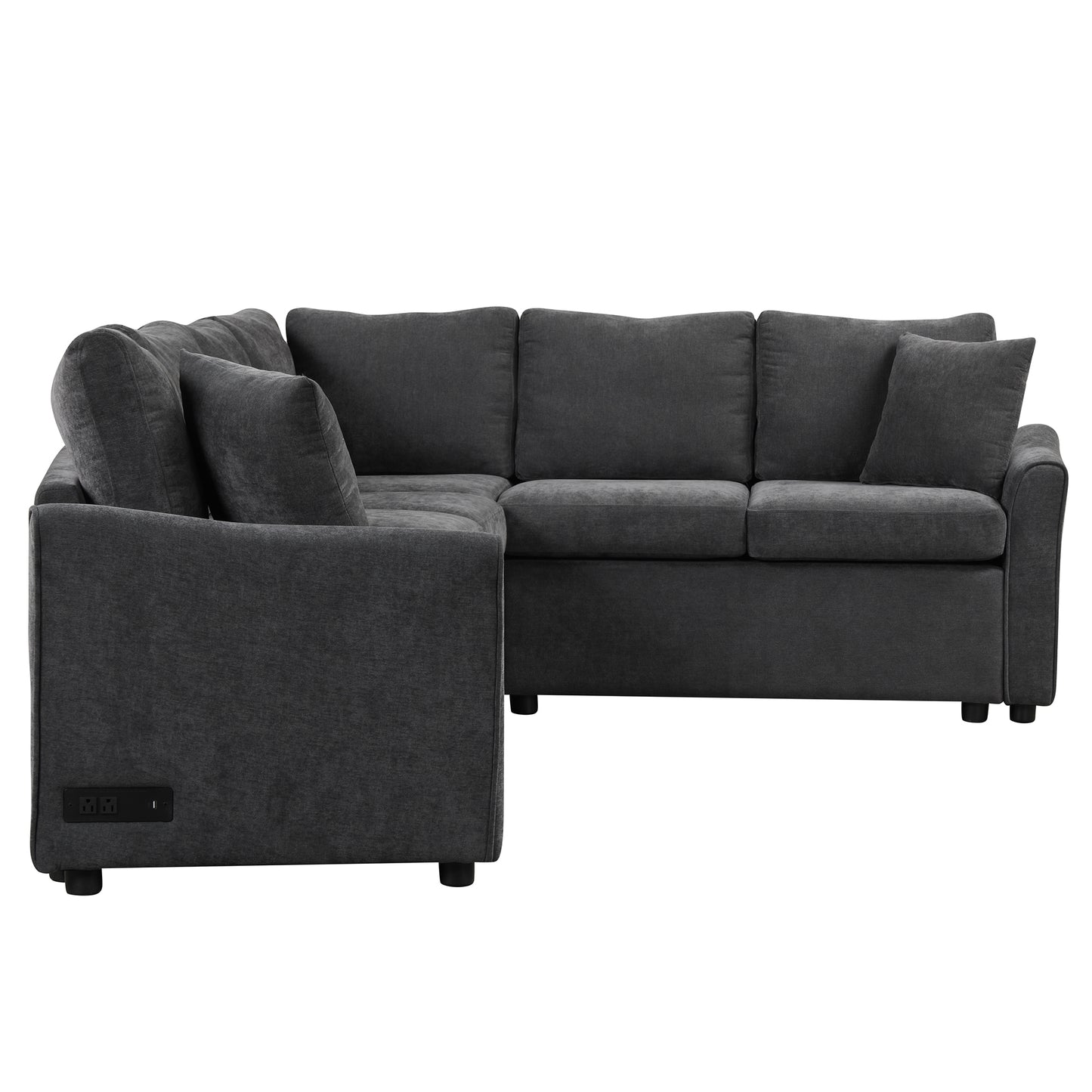 124.8"L-shaped Sofa Convertible Sofa Bed Pull Out Sofa Sleeper with Two Back Pillows, Two USB Ports and Two Power Sockets for Living Room, Gray (Old SKU:SG000890AAE)