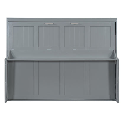 Queen Size Murphy Bed with Hydraulic Lift & Desk Design, Gray