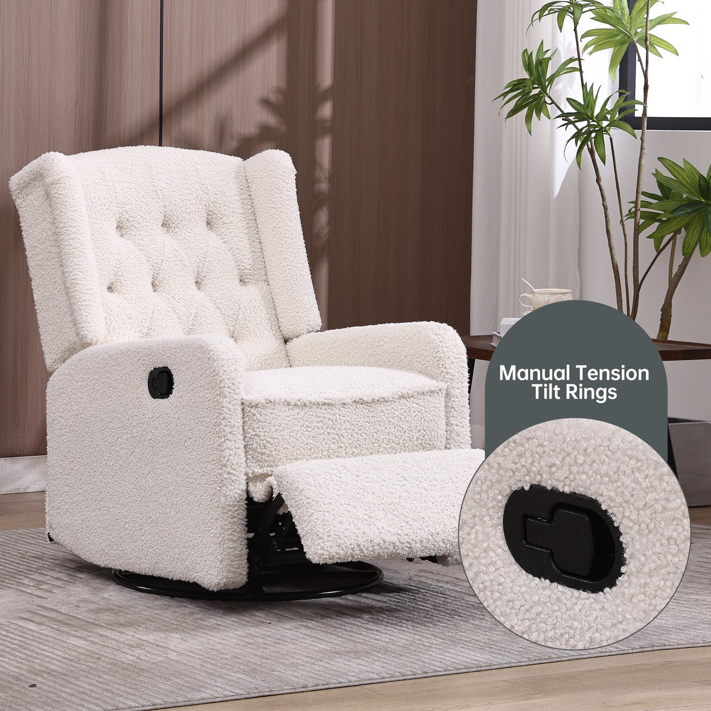 COOLMORE Rocking Recliner Chair,360 Degree Swivel Nursery Rocking Chair,Glider Chair,Modern Small Rocking Swivel Recliner Chair for Bedroom,Living Room Chair Home Theater Seat (White Teddy)