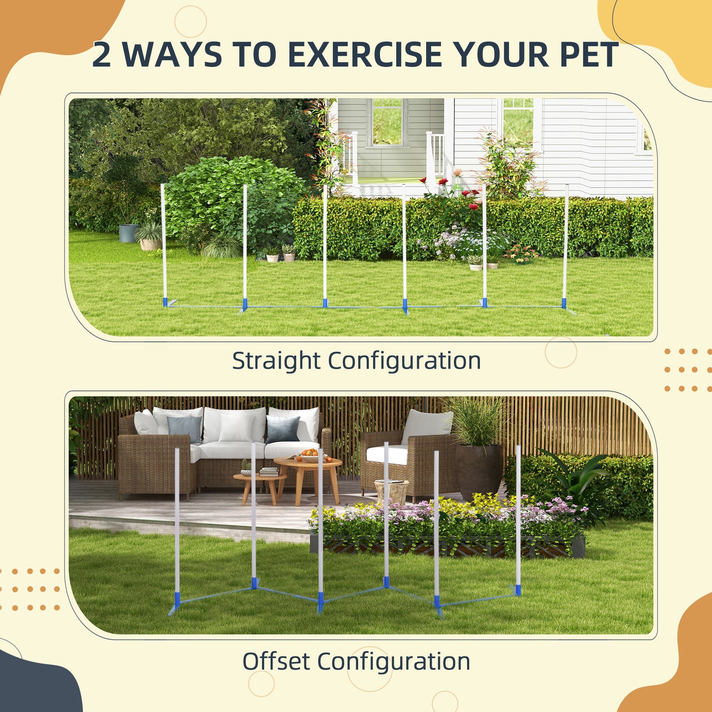 PawHut Agility Weaves Poles, Adjustable Dog Agility Kit Training Course Equipment for Puppy with Storage Bag