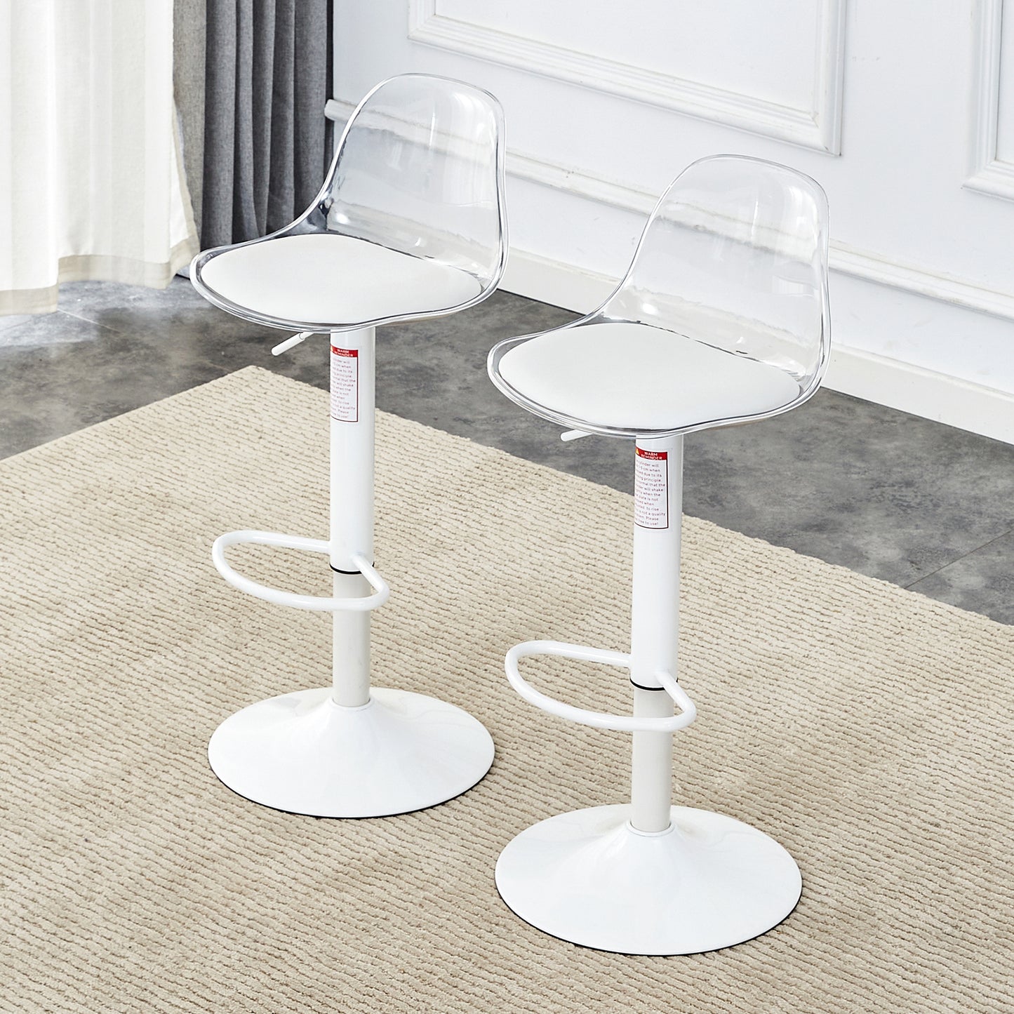 Modern minimalist bar chairs and bar stools. Can rotate 360 ° and adjust lifting. PET backrest and PU seats. Set of 2. Suitable for bars, restaurants, and front desk cashiers.