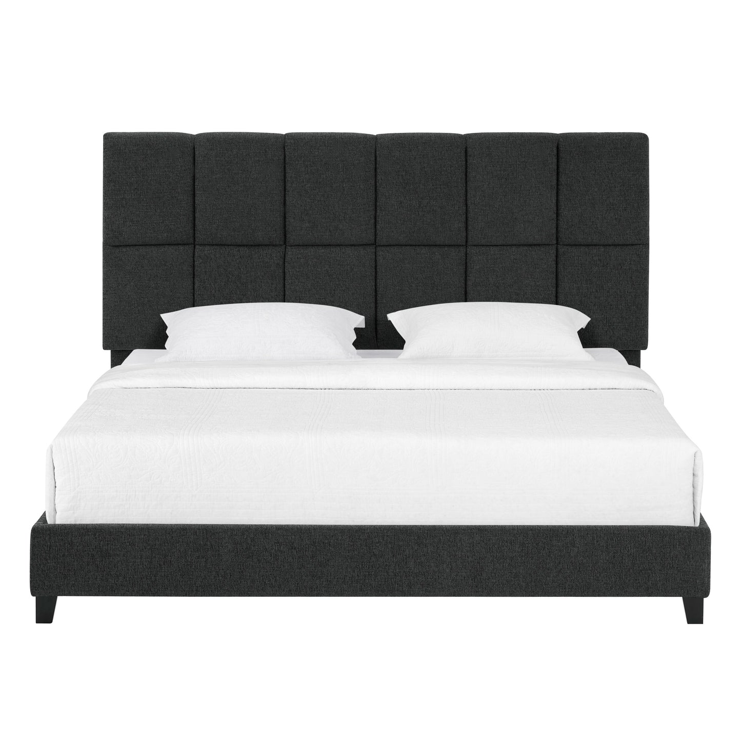 King Size Grey Squares Upholstered Platform Bed